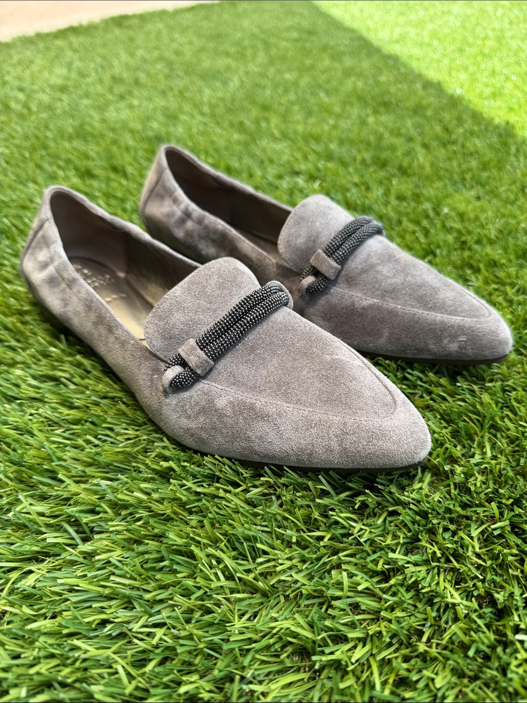 Brunello Cucinelli Taupe Suede Pointed-Toe Loafers